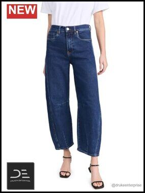 High Rise Barrel Leg Jeans Mid-Weight Stretch Denim 5-Pocket
